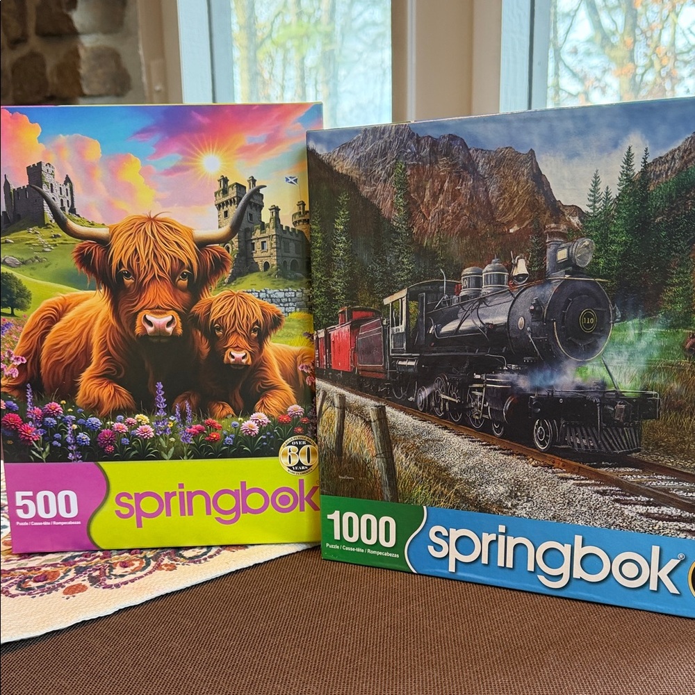 Springbok Puzzle Set - Highland Cows and Steam Train